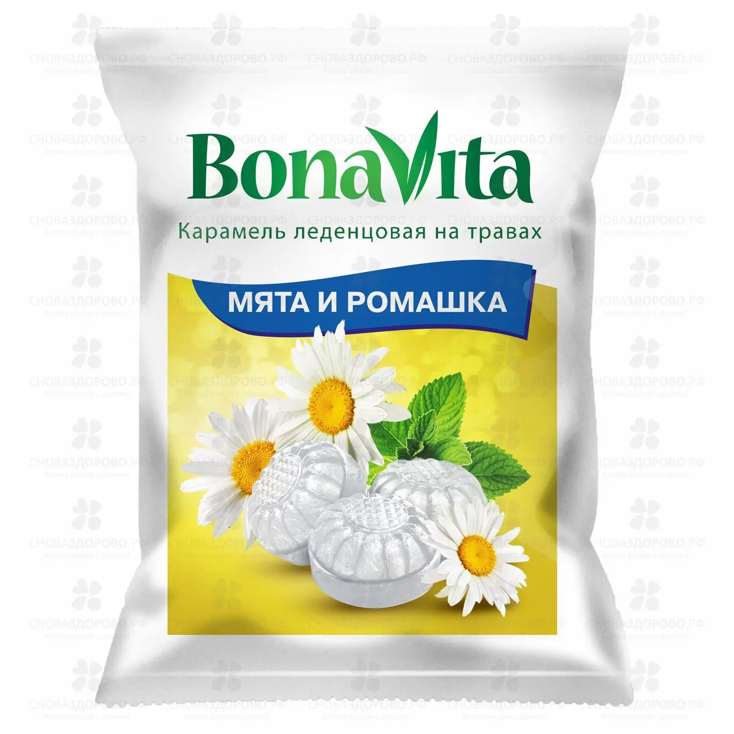 Карамель леденцовая Бона Вита  на травах "Мята и ромашка" с витамином С 60г (БАД) ✅ 28628/06990 | Сноваздорово.рф