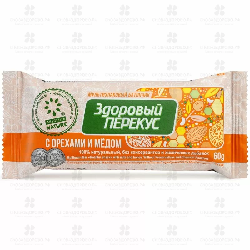 Батончик мюсли Здоровый перекус орех с медом 60г  ✅ 29180/09362 | Сноваздорово.рф