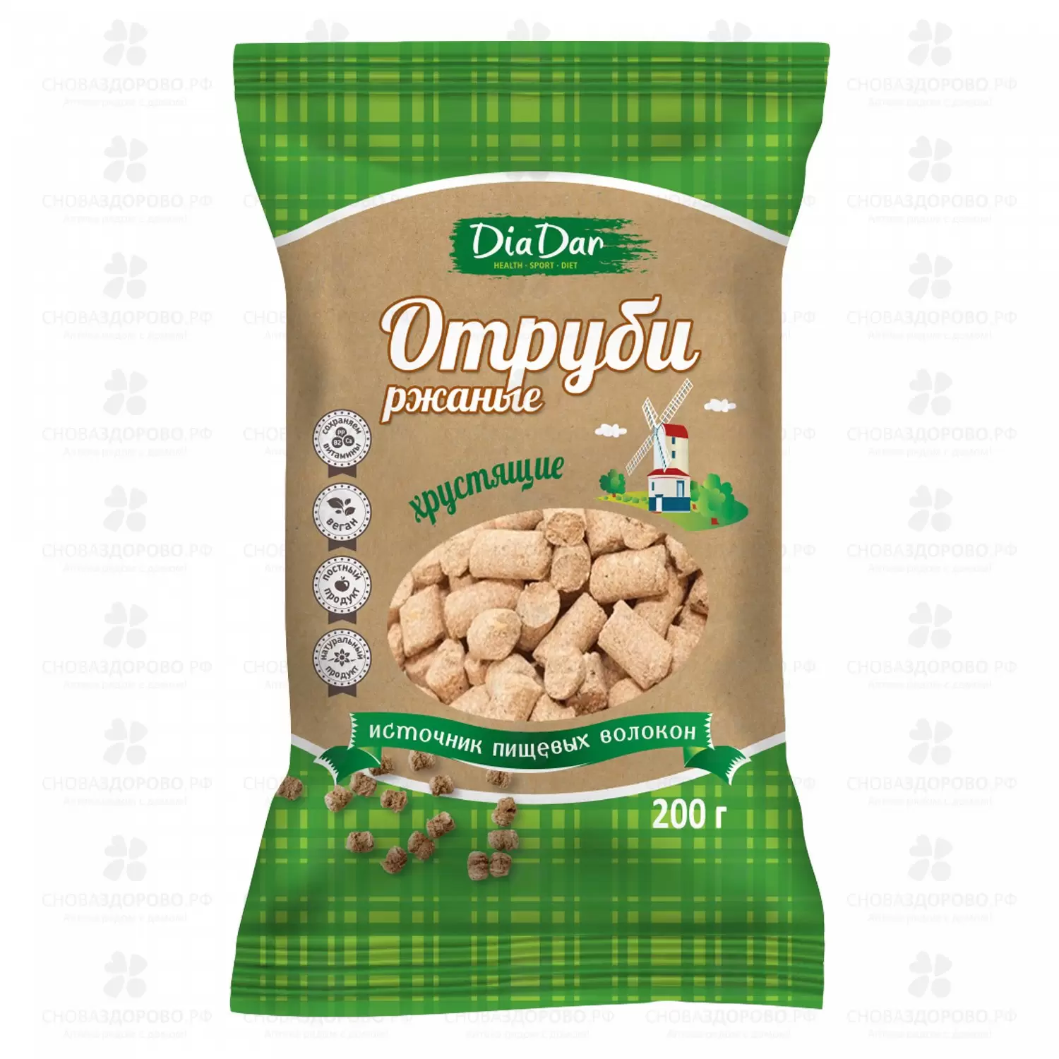 ДИАДАР Отруби Ржаные хрустящие 200г ✅ 17924/06443 | Сноваздорово.рф