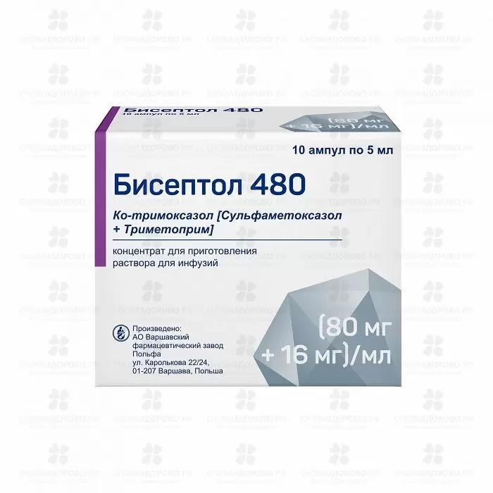 Бисептол 480 концентрат для приготовления раствора для инфузий (80мг+16мг)/мл 5мл ампулы №10 ✅ 02106/06685 | Сноваздорово.рф